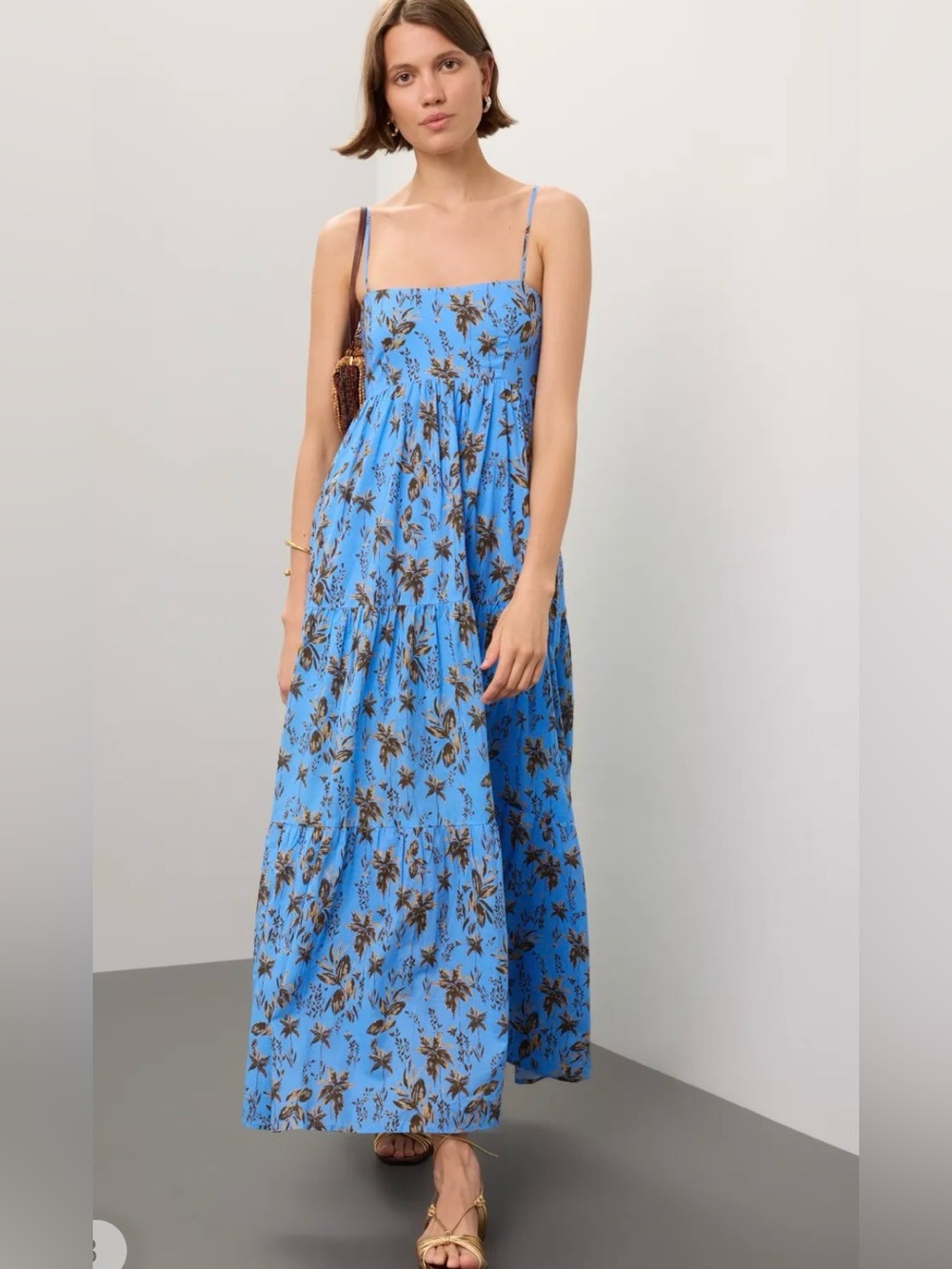 Kivari Paola Blue Floral Tiered Maxi Dress with Spaghetti Straps